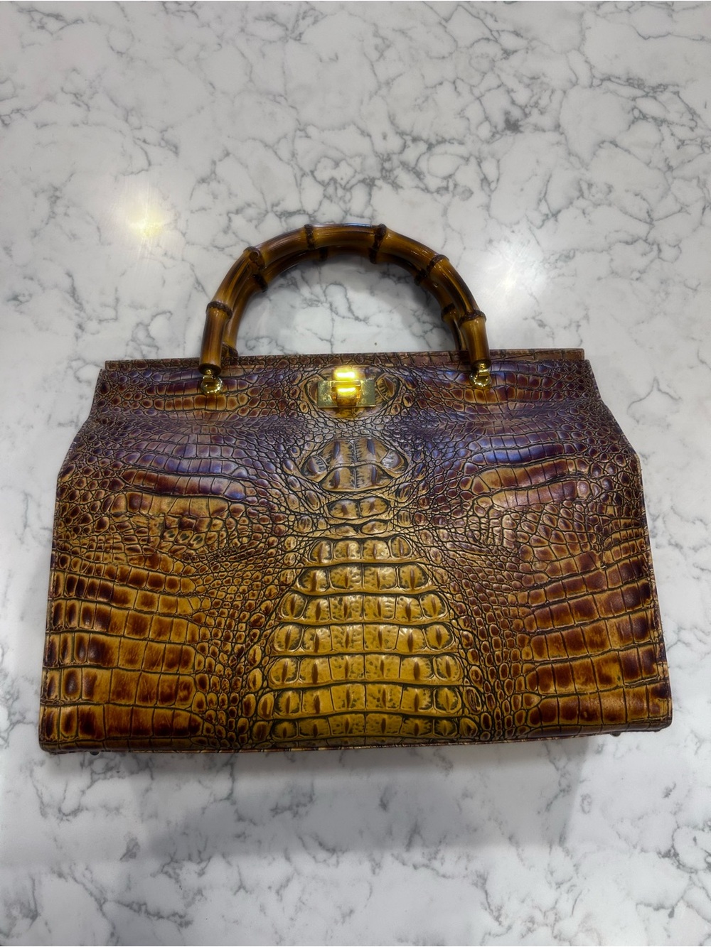 Vintage Saks Fifth Avenue Brown Crocodile Skin Handbag Purse